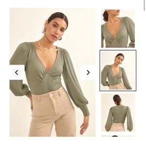 New Promesa Refined Beauty Smocked Bishop-Sleeve Bodysuit